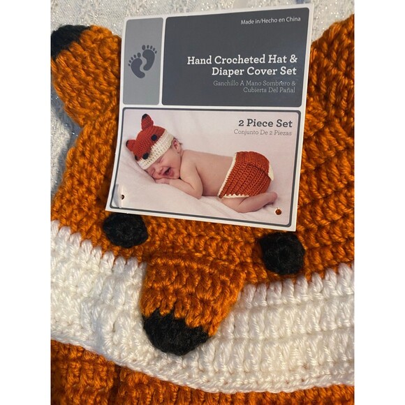 Hand crocheted baby fox hat and diaper cover nwt 0-9 months - Picture 3 of 3